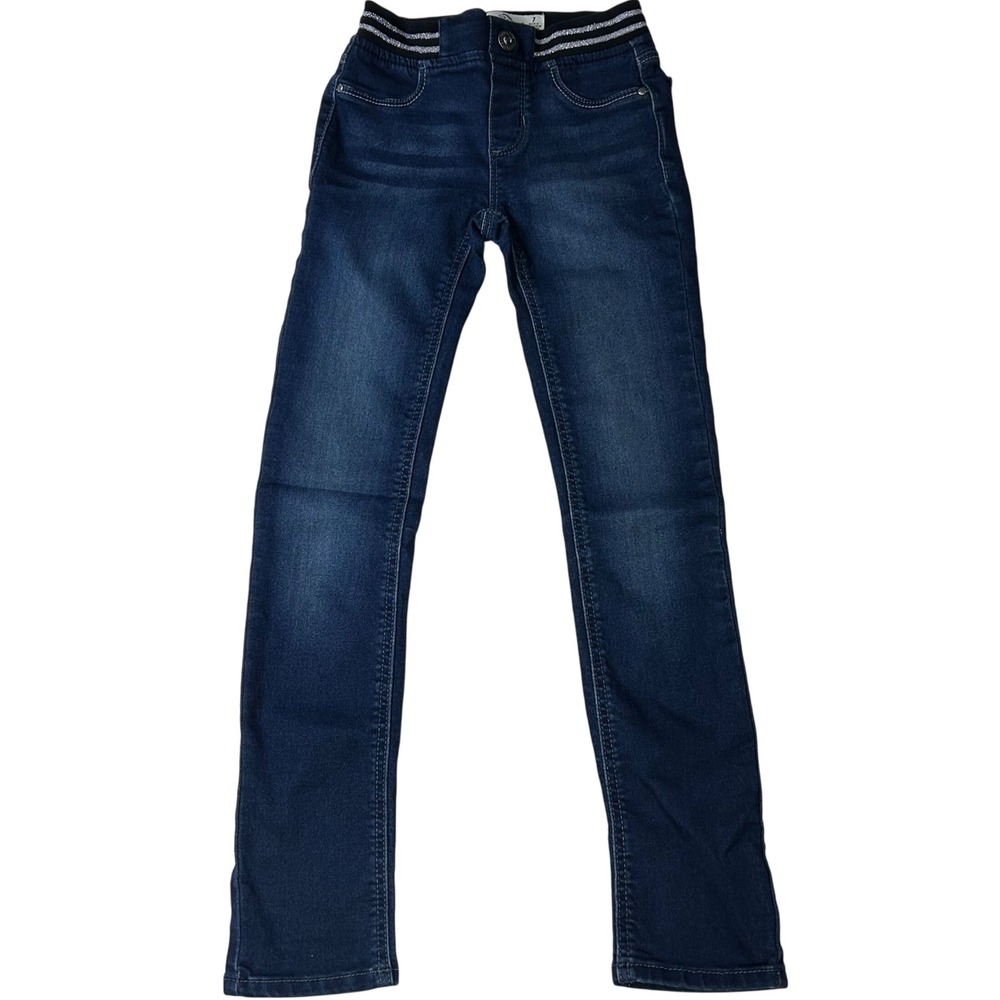 Jordache Girls Size 7 Slim Skinny Jeans Dark Wash Silver Elastic‎ Waist
